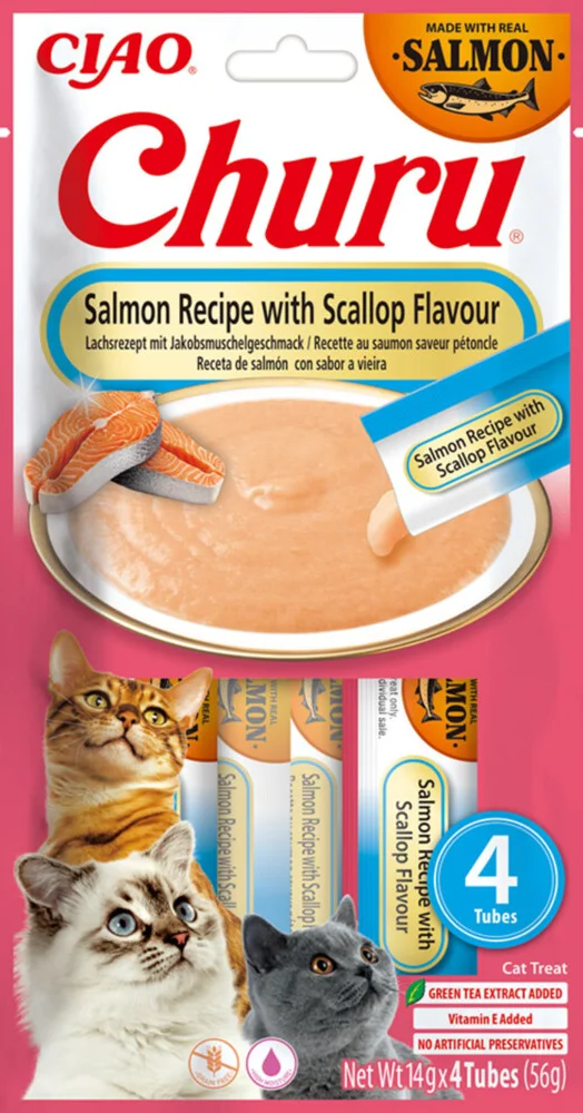 Ciao Churu Puree Kattensnack Salmon & Scallop 4 x 14 gr