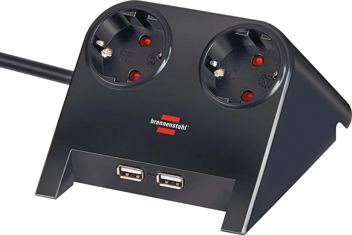 Desktop-Power USB-charger 2 USB-laadaansluiting 2100mA 2-voudig zwart gepolijst 1,8m H05VV-F 3G1,5