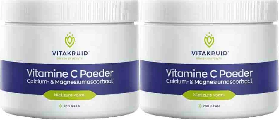 2x Vitakruid Vitamine C Poeder Calcium- & Magnesiumascorbaat 260 gr