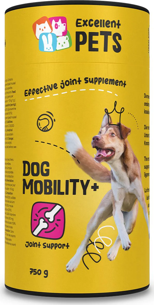 Excellent Pets Dog Mobility Plus 750 gr - Honden supplementen - Gewrichten Hond - Glucosamine, Visolie, MSM - Ter ondersteuning van de pezen, kraakbeen, banden en gewrichten