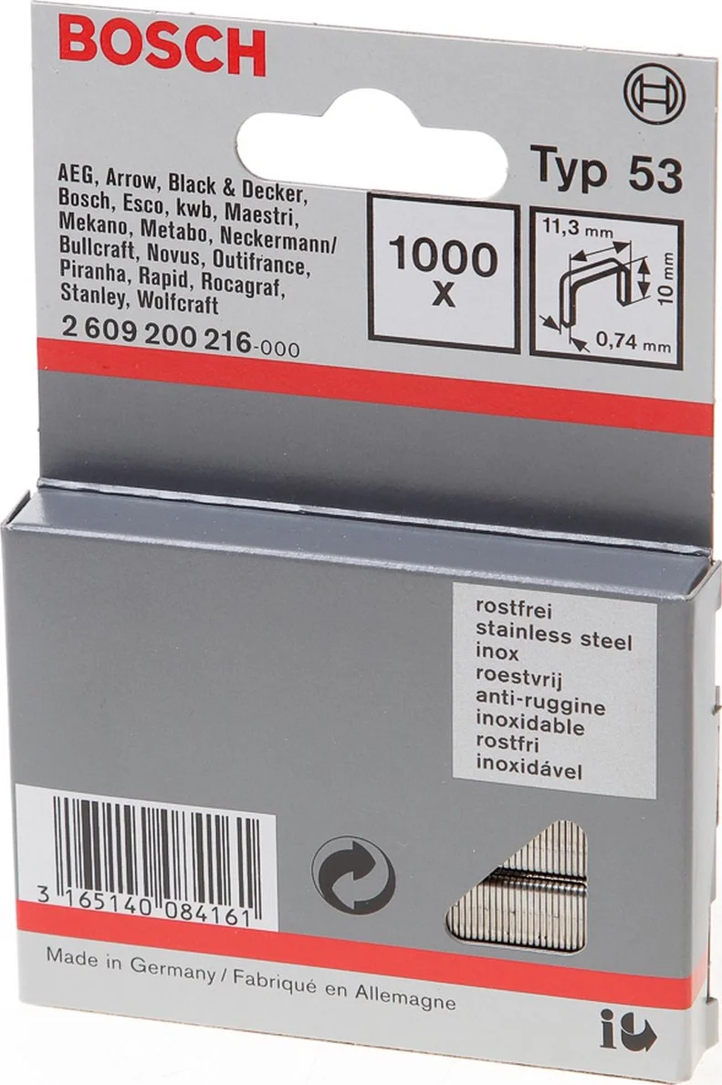 Bosch Professional Nieten type 53 | 10 mm RVS | 11,4 x 0,74 mm | 1000 stuks - 2609200216