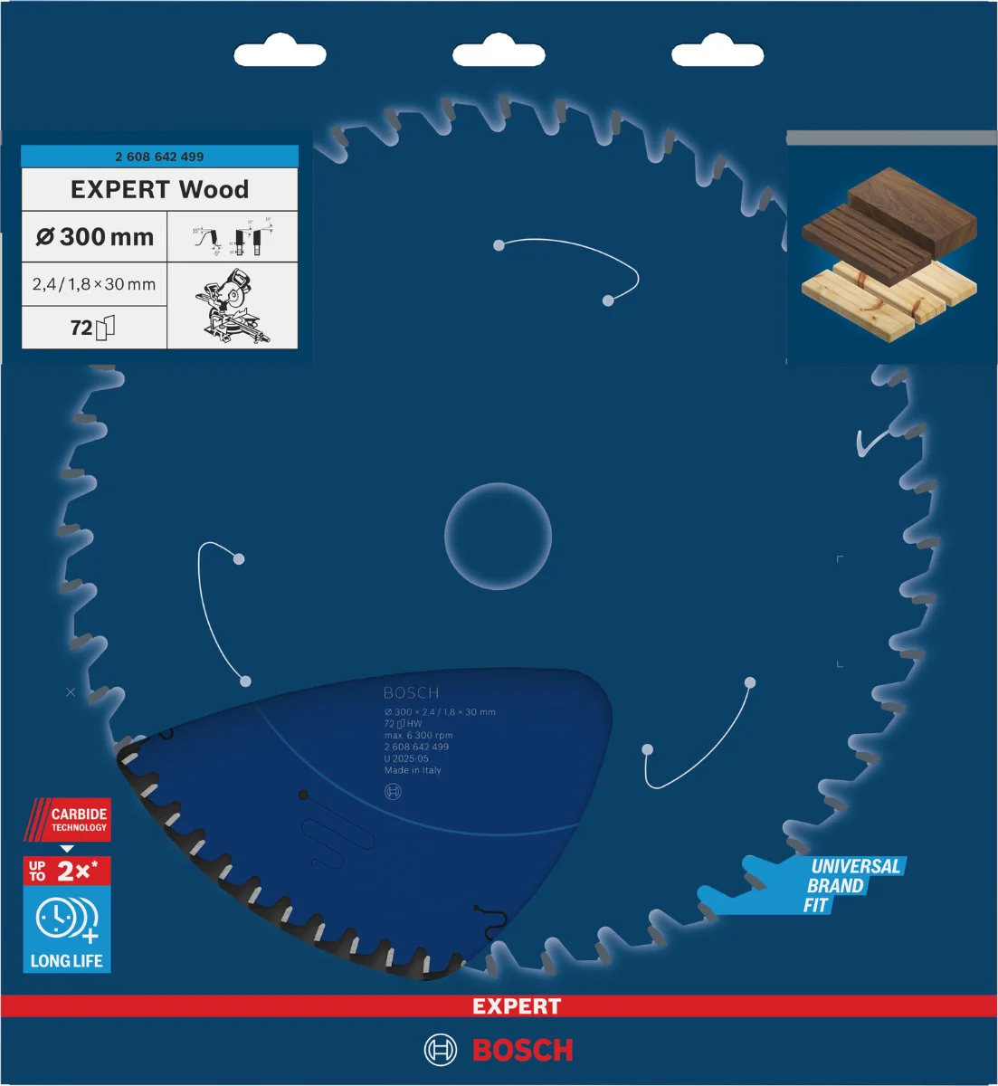 Bosch Professional Cirkelzaagblad EXPERT Wood | Ø 300 x 2,4 x 30mm 72T - 2608642499