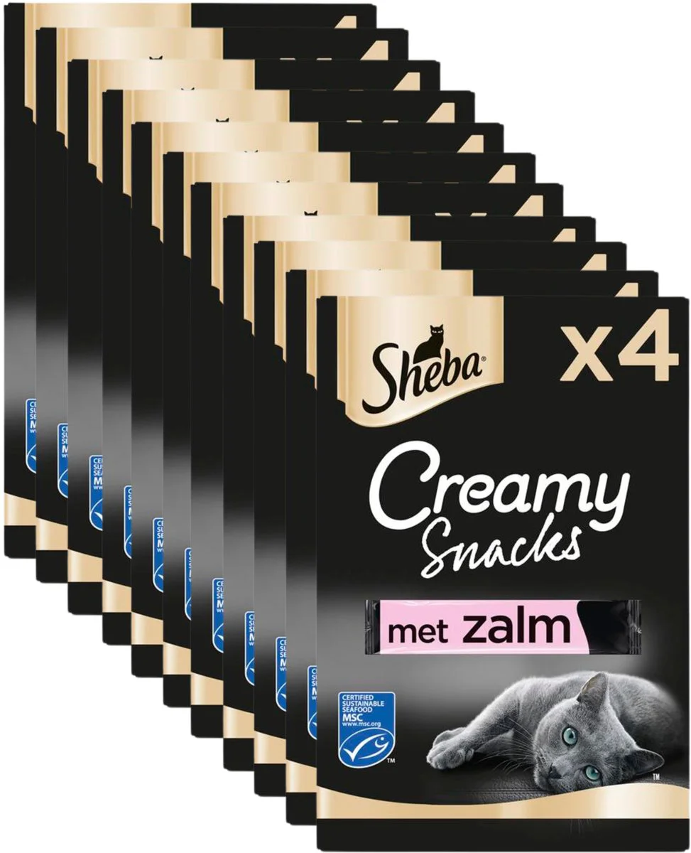 11x Sheba Creamy Snacks Kattensnoepjes Zalm 4 stuks