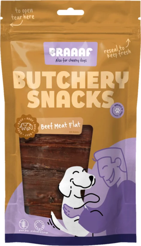 10x Braaaf Hondensnack Butchery Beef Meat Flat 125 gr
