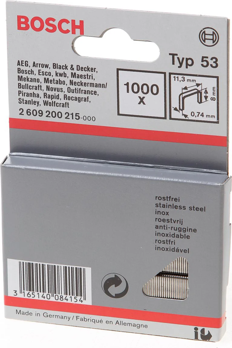 Bosch Professional Nieten type 53 | 8 mm RVS | 11,4 x 0,74 mm | 1000 stuks - 2609200215