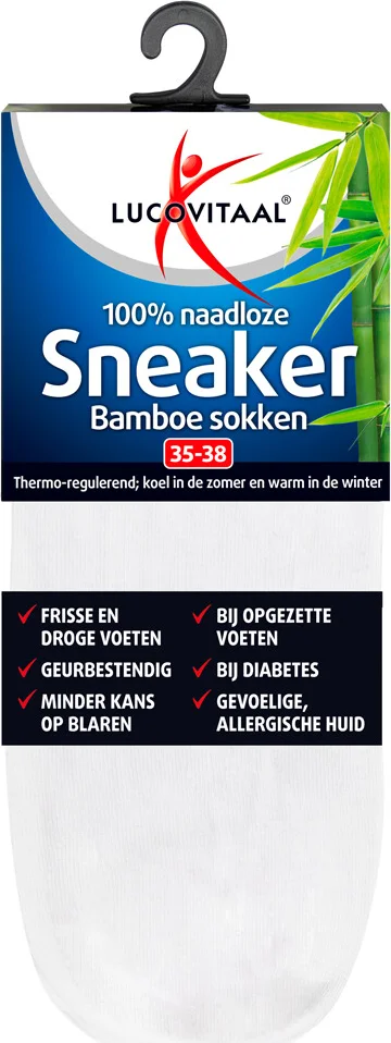 12x Lucovitaal Bamboe Sneakersok Wit maat 35-38 1 paar