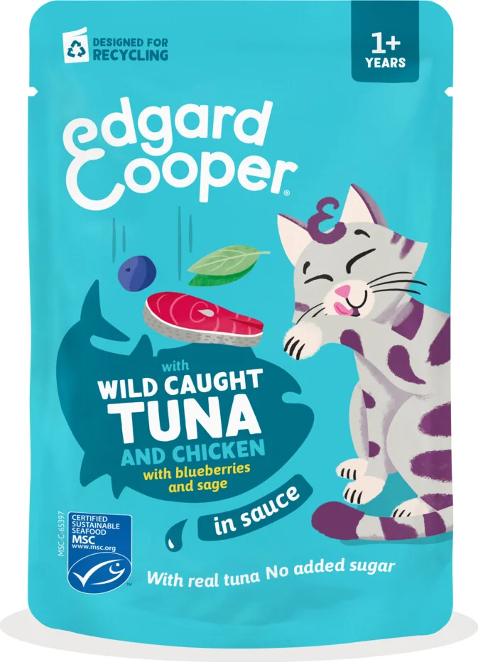 12x Edgard & Cooper Kat Adult Saus Pouch Tonijn & Kip 85 gr