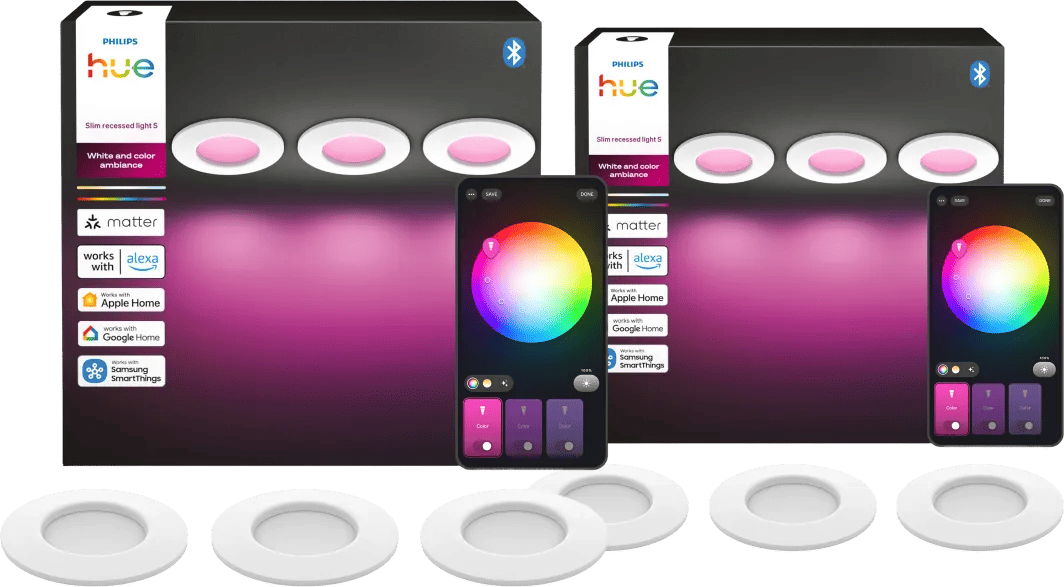 Philips Hue Inbouwspot Slim 6-Pack - White and Color - 90mm - Wit