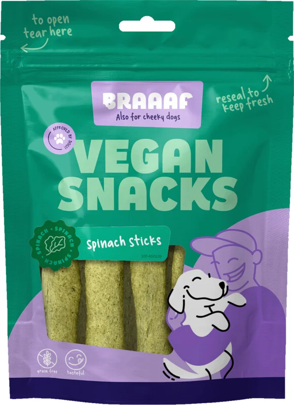 Braaaf Hondensnack Sticks Spinazie 12 cm 80 gr