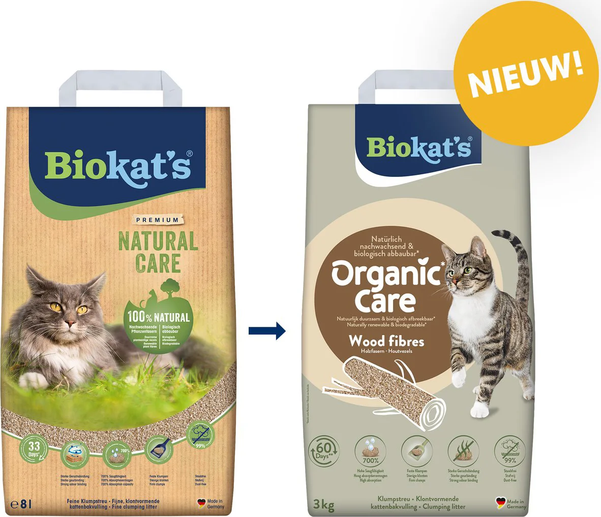Biokat´s Organic Care Wood - 3 Kg - Kattenbakvulling - Klontvormend - zonder geur