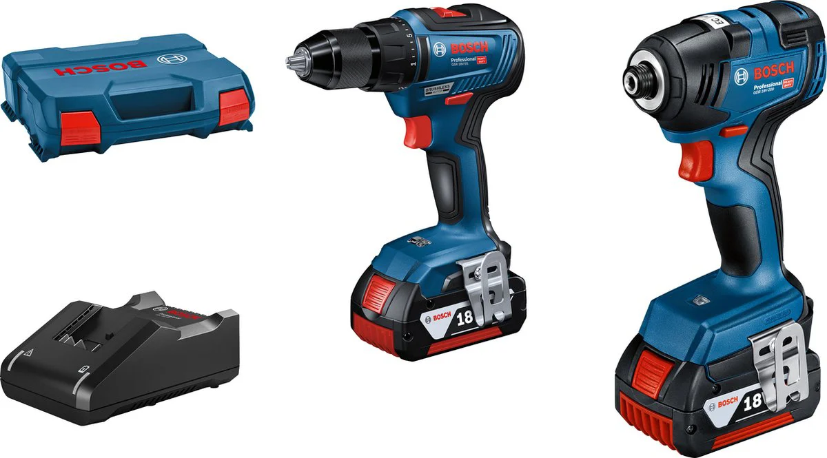 Bosch Professional GSR 18V-55 Accuboormachine + GDR 18V-200 Slagschroevendraaier 18V 4.0AH in L-Case - 06019J2108