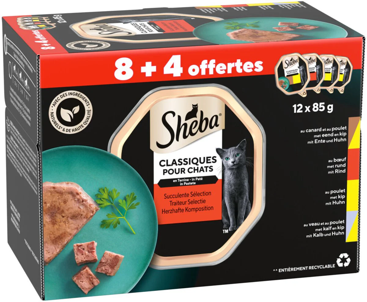 Sheba Kattenvoer Nat Classic Traiteur Paté Selectie Multipack 12x85 gr