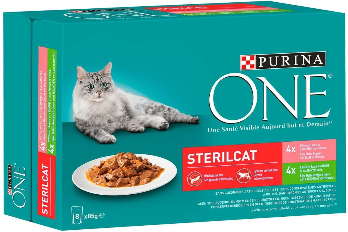 Purina ONE Kattenvoer Nat Adult Sterilcat Kalkoen & Zalm 8 x 85 gr