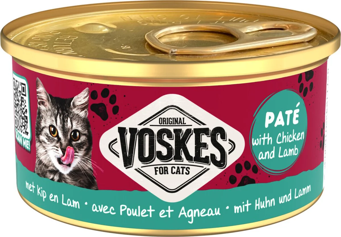 24x Voskes Kattenvoer Nat Paté Kip & Lam 85 gr