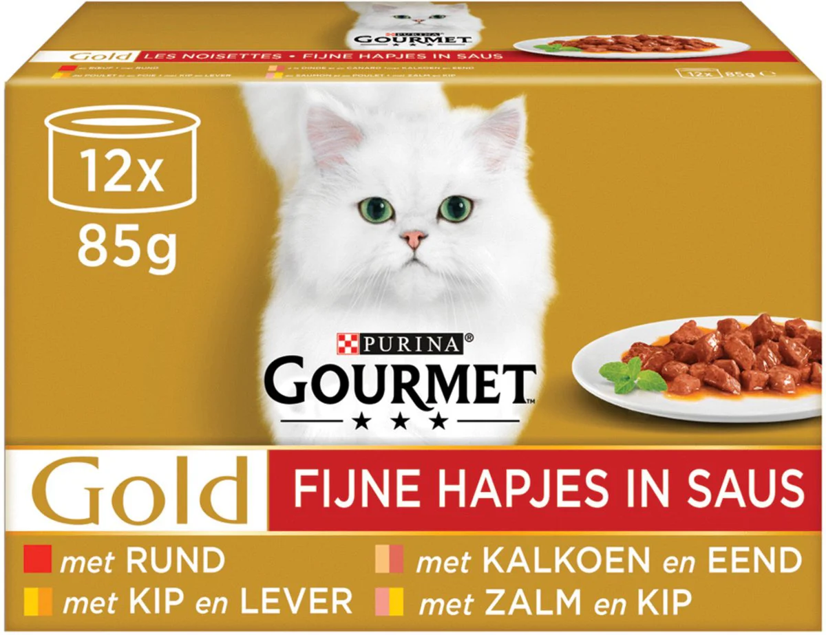 Gourmet Gold Kattenvoer Nat Fijne Hapjes Multipack Rood 12 x 85 gr