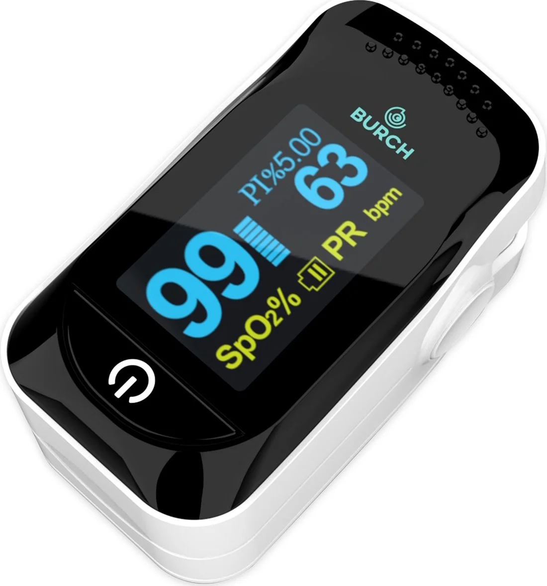 BURCH Med® - Pro Saturatiemeter zuurstofmeter vinger - Saturatiemeters met hartslagmeter & oximeter - Saturatiemeter best getest - CE/FAGG saturatiemeter medisch goedgekeurd - WIT- NL FR EN - Koord Tasje Batterijen