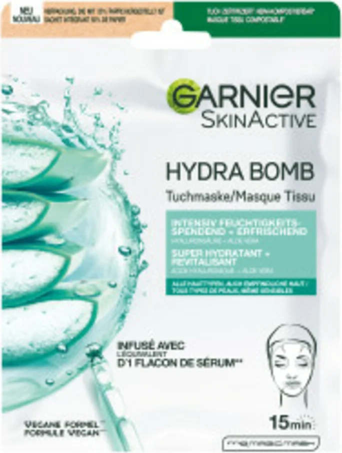 3x Garnier SkinActive Hyaluronzuur Aloë Vera Tissue Gezichtsmasker