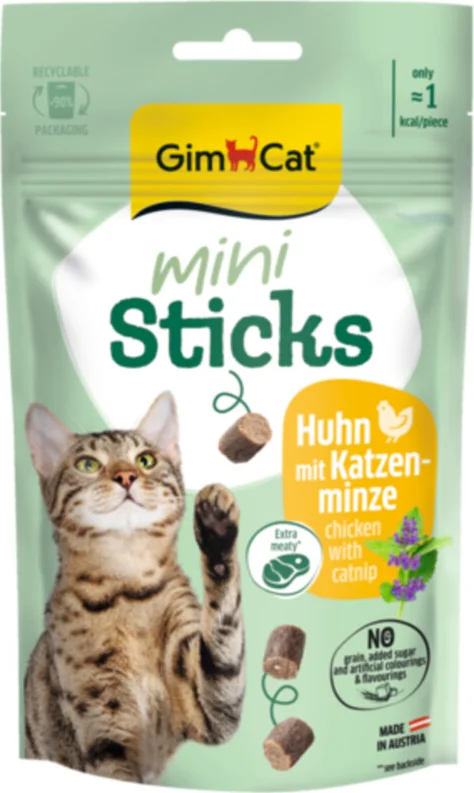 12x GimCat Mini Sticks Kattensnack Kip & Kattenkruid 50 gr