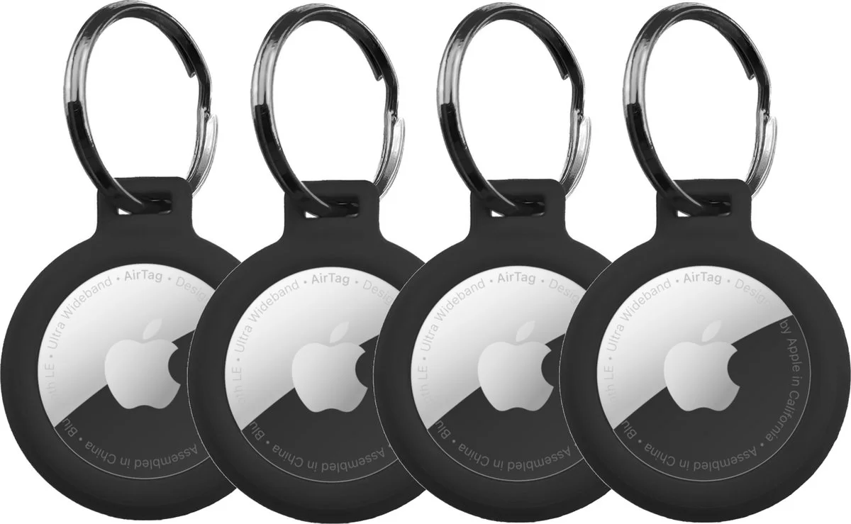 Zwart 4 Pack - Premium materiaal Arnitel®- Sleutelhanger set geschikt voor Apple AirTag 1e en 2e Generatie - Waterdicht optie - Beschermhoes - Laagste prijs garantie - Houder geschikt voor AirTag - In-huis productie - Sleutelhanger