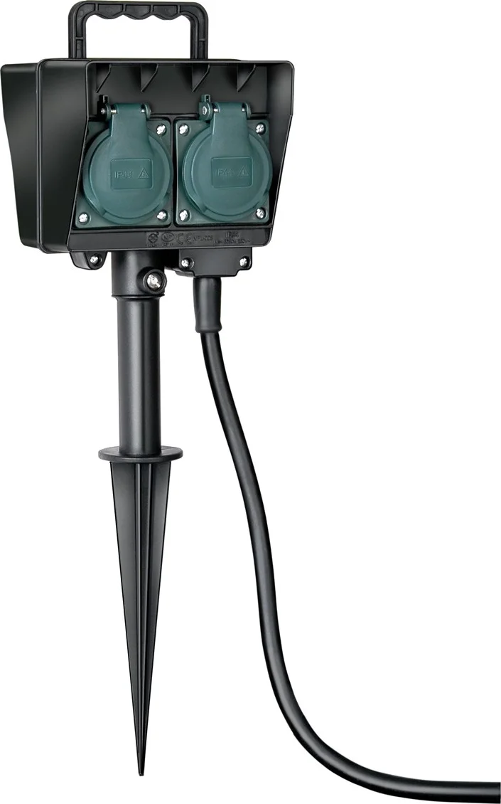 Brennenstuhl stekkerdoos buiten, Buitenstopcontact 4-voudig met grondpen, weerbestendig kunststof (waterdichte behuizing - 1,4 m kabel), zwart