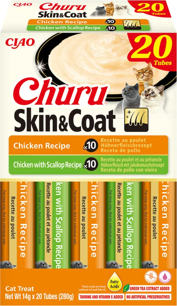 Ciao Churu Puree Skin & Coat Kattensnack Multipack Salmon & Scallop 20 x 14 gr