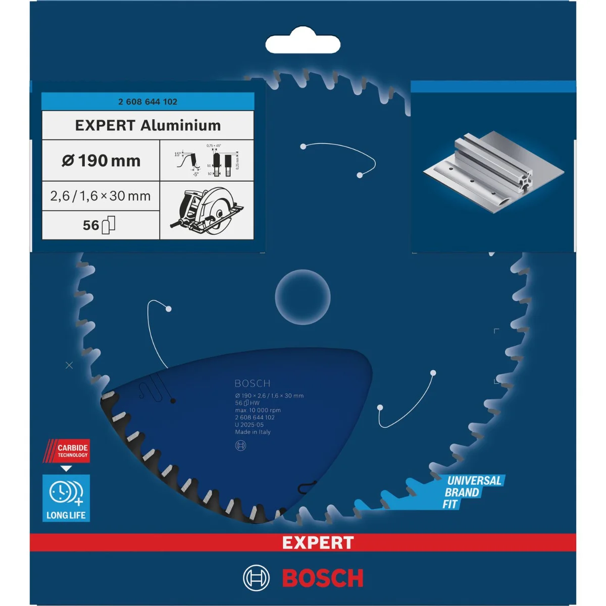 Bosch Professional Cirkelzaagblad EXPERT Aluminium | Ø 190 x 2,6 x 30mm 56T - 2608644102