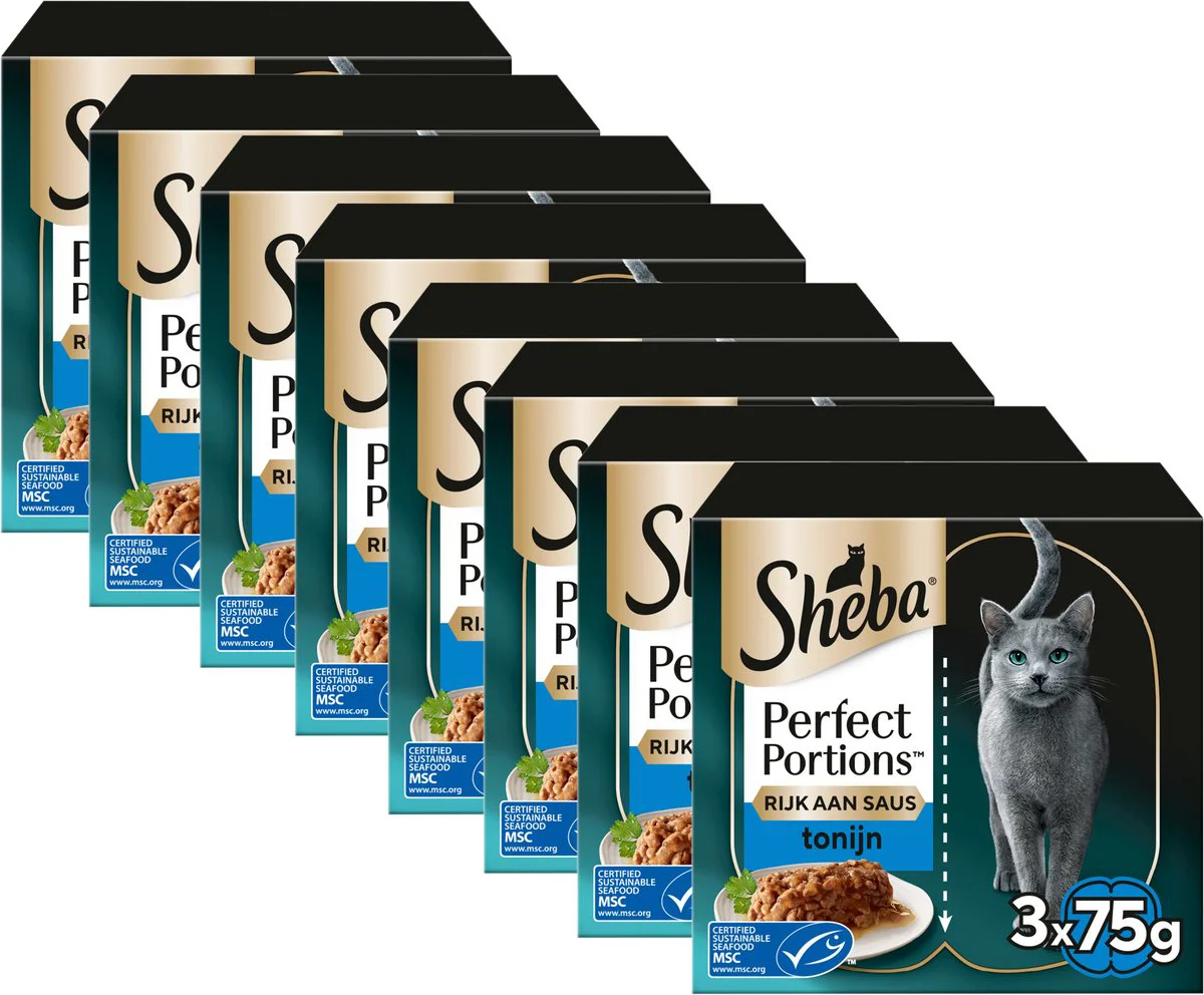 8x Sheba Perfect Portions Kattenvoer Natvoer Tonijn in Saus 3 x 2 stuks