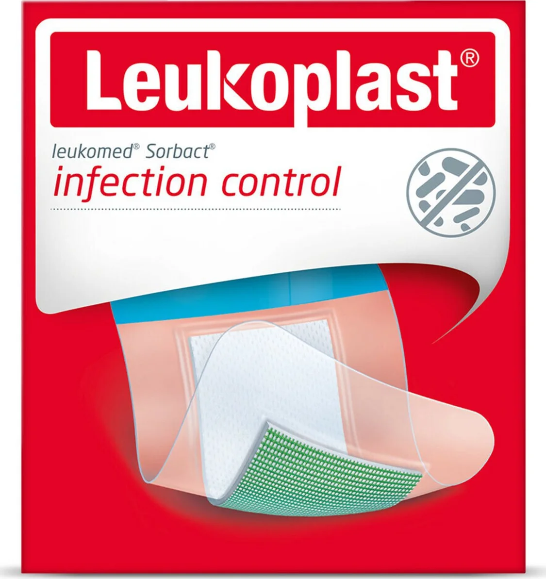 4x Leukoplast Leukomed Sorbact Bacteriënbindende Eilandpleister 5 cm x 7,2 cm 3 stuks