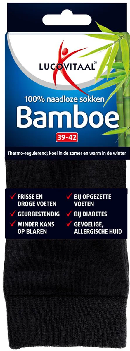 Lucovitaal Bamboe Sok Lang Zwart Maat 39-42 1 paar