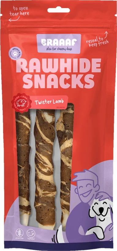 10x Braaaf Hondensnack Twister Lam - Vis 180 gr