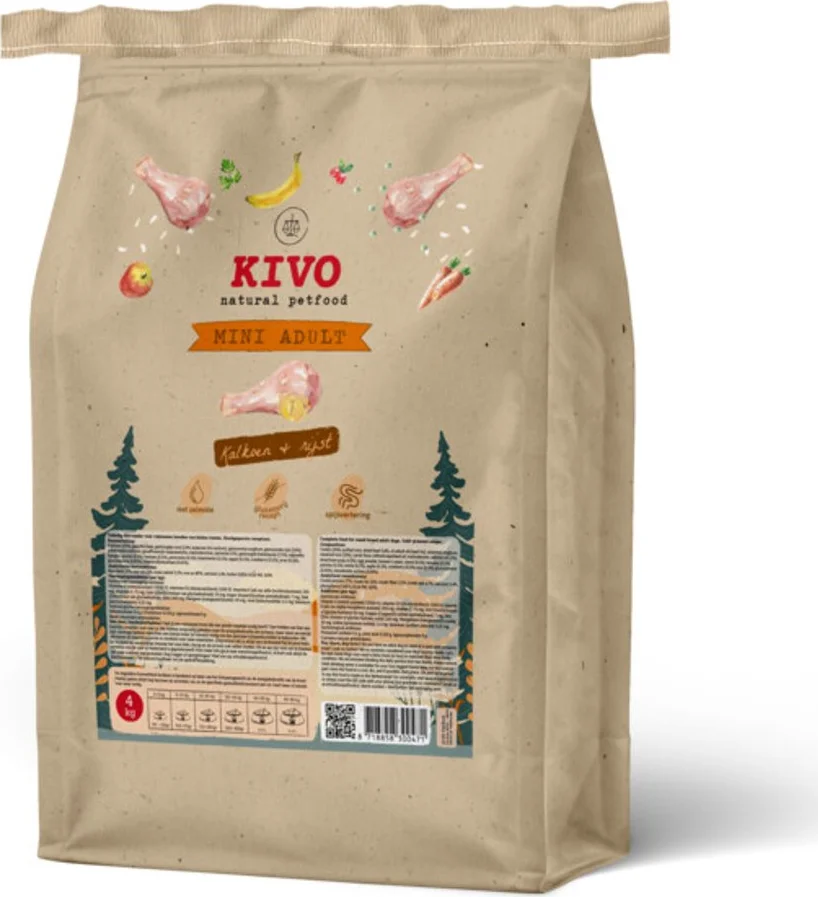Kivo Hondenvoer Droog Kalkoen & Rijst Adult Mini Glutenvrij 4 kg