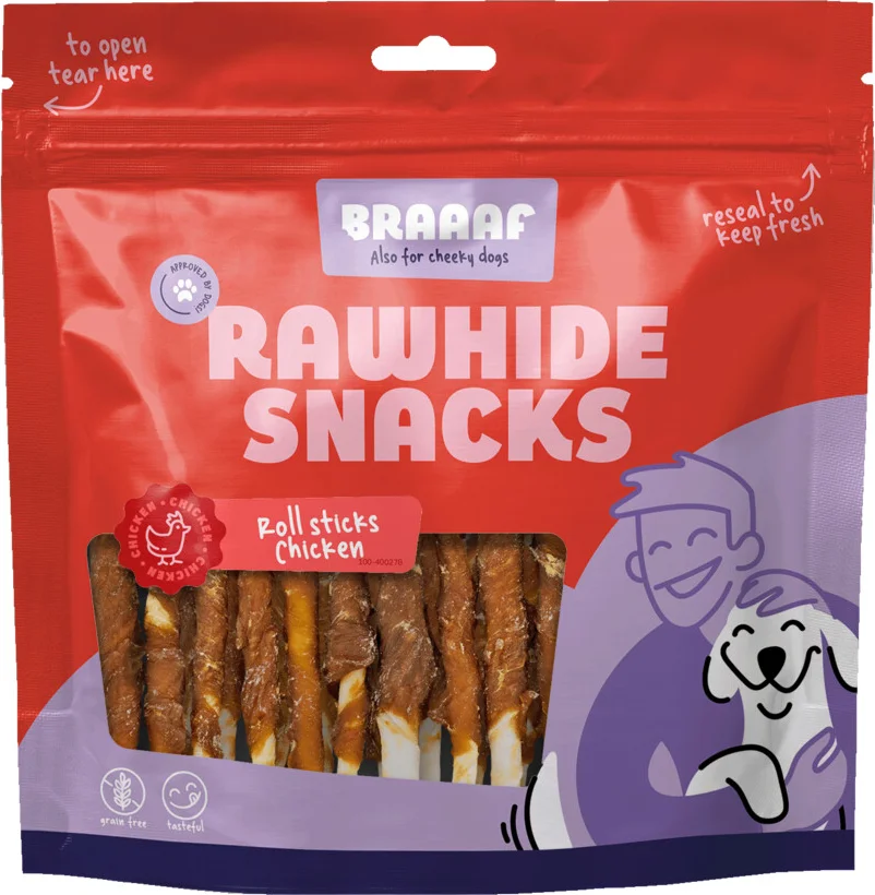 Braaaf Hondensnack Rol Sticks Kip 12,5 cm 300 gr