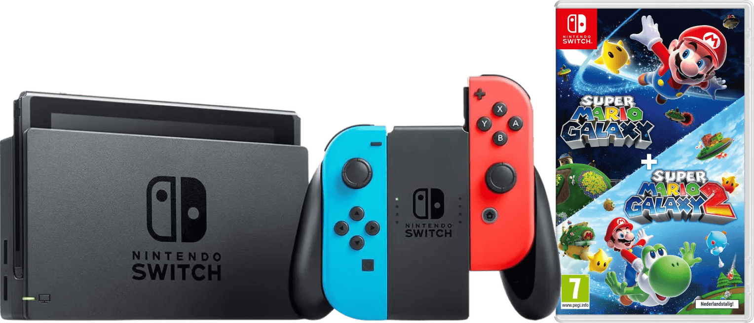 Nintendo Switch Rood/Blauw + Super Mario Galaxy 1+2