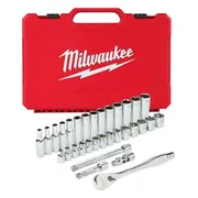 Milwaukee Ratel + doppen set 3/8 Drive 32 pc Ratchet + Socket Set Metric - 4932464945