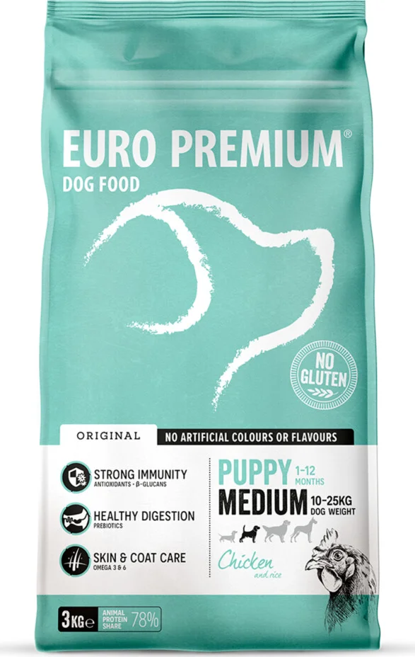 4x Euro-Premium Puppy Medium Kip - Rijst 3 kg