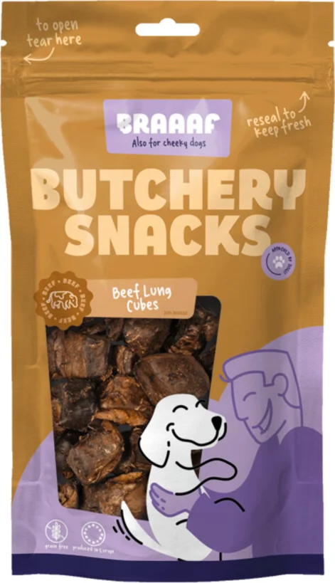 Braaaf Hondensnack Butchery Beef Lung Cubes 85 gr