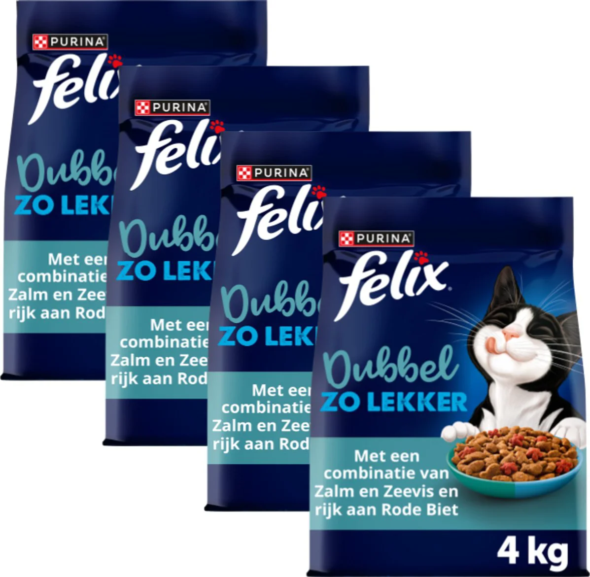 4x Felix Kattenvoer Droog Dubbel Zo Lekker Adult Zalm & Zeevis 4 kg