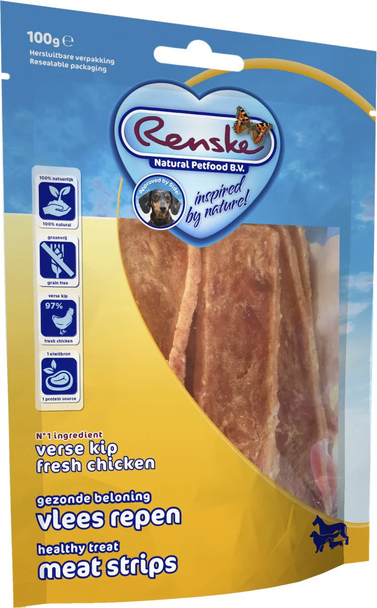 Renske Gezonde Beloning Vleesrepen Hondensnack Kip 100 gr
