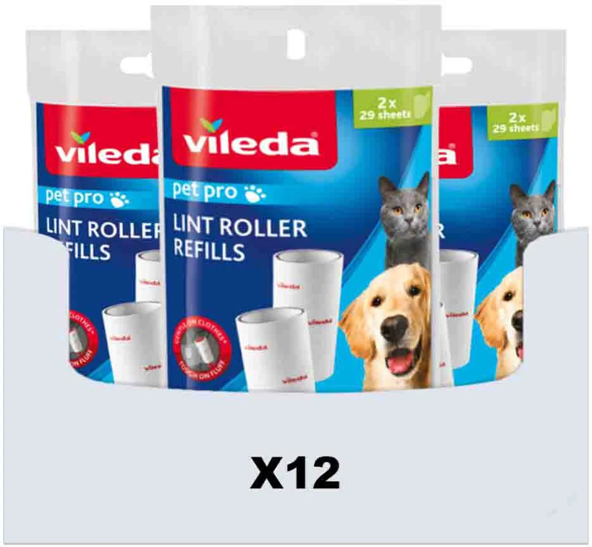 12x Vileda PetPro Kleefborstel Vervanging 2 x 29 bladen 2 navullingen
