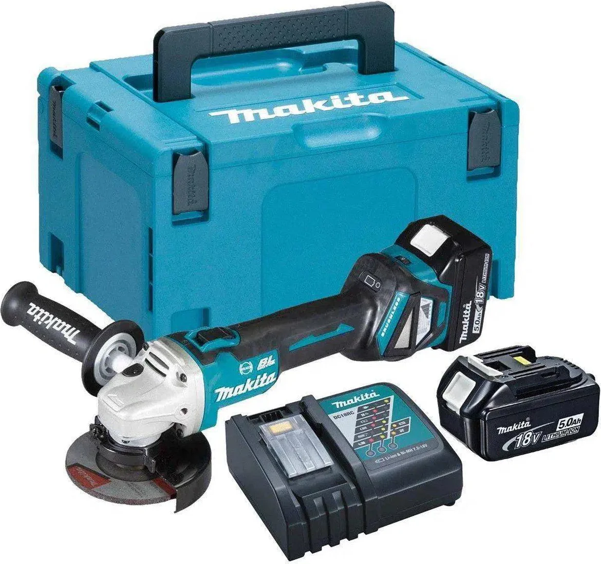 Makita DGA513RTJ Accu Haakse Slijper 125mm 18V 5.0Ah in Mbox