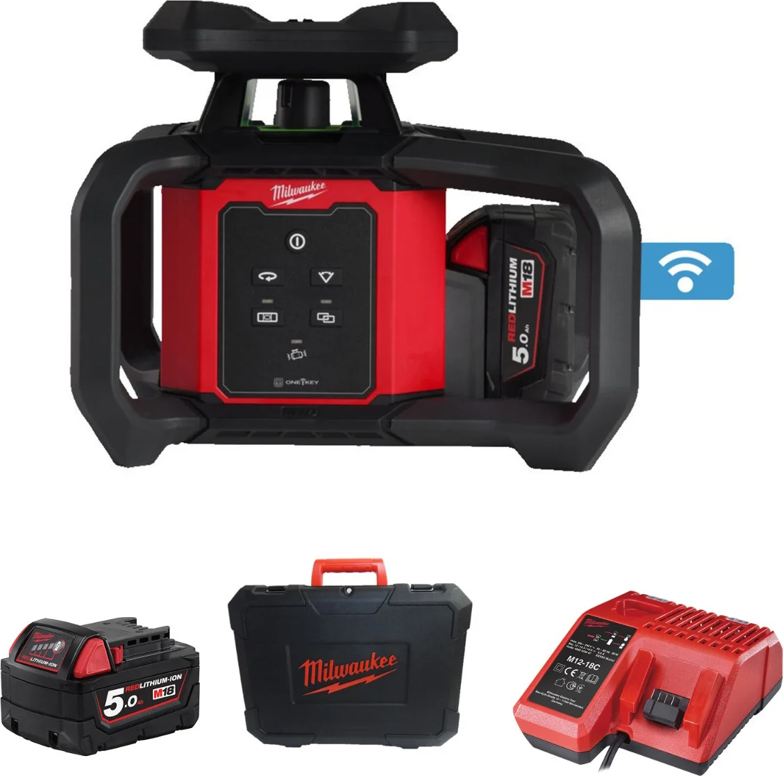 Milwaukee M18 RLOHVG300-501C ONE-KEY™ Accu rotatielaser Groen + Laserontvanger RD300G - 4933493194