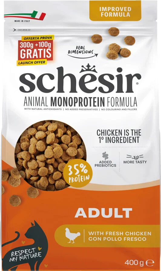 8x Schesir Monoproteïne Promo Kattenvoer Droog Kip 400 gr