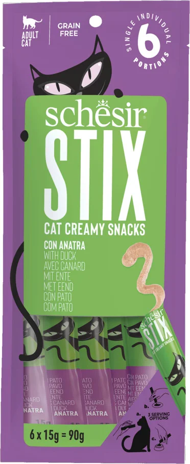 12x Schesir Kattensnack Stix Eend 6 x 15 gr