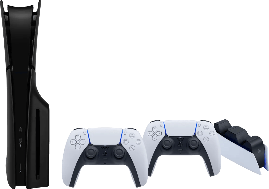 Sony PlayStation 5 Slim Disc Edition + Covers Zwart + Extra Controller Wit + Oplaadstation