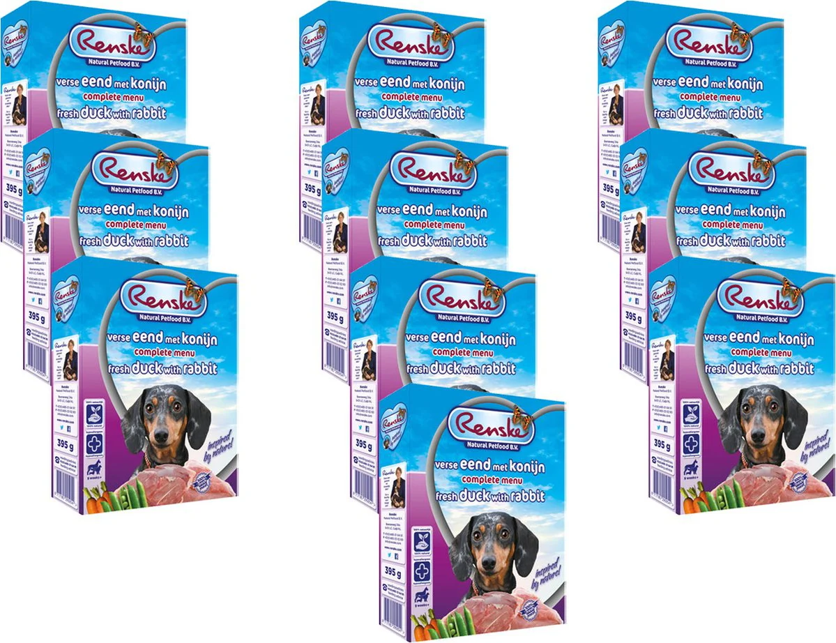 10x Renske Vers Gestoomd Complete Menu Hondenvoer Nat Eend - Konijn 395 gr