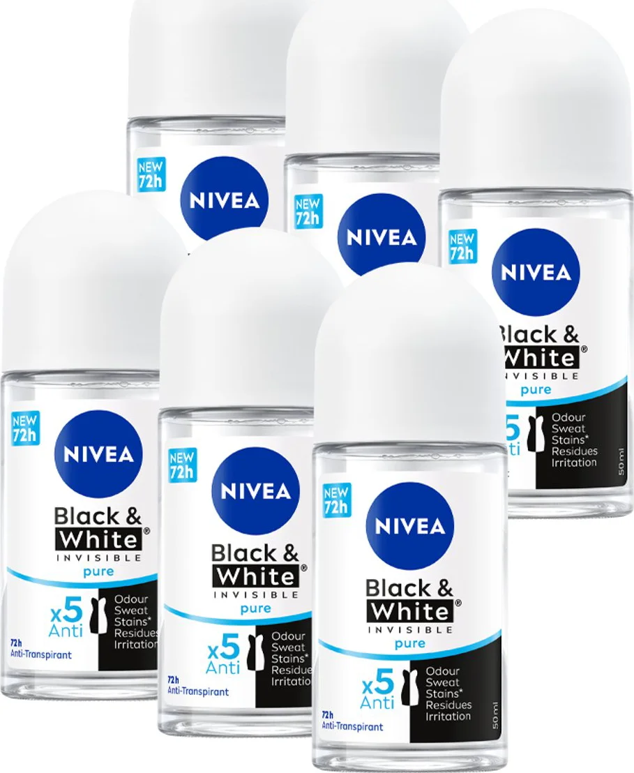 6x NIVEA Deodorant Roller Invisible Black en White Pure 50 ml