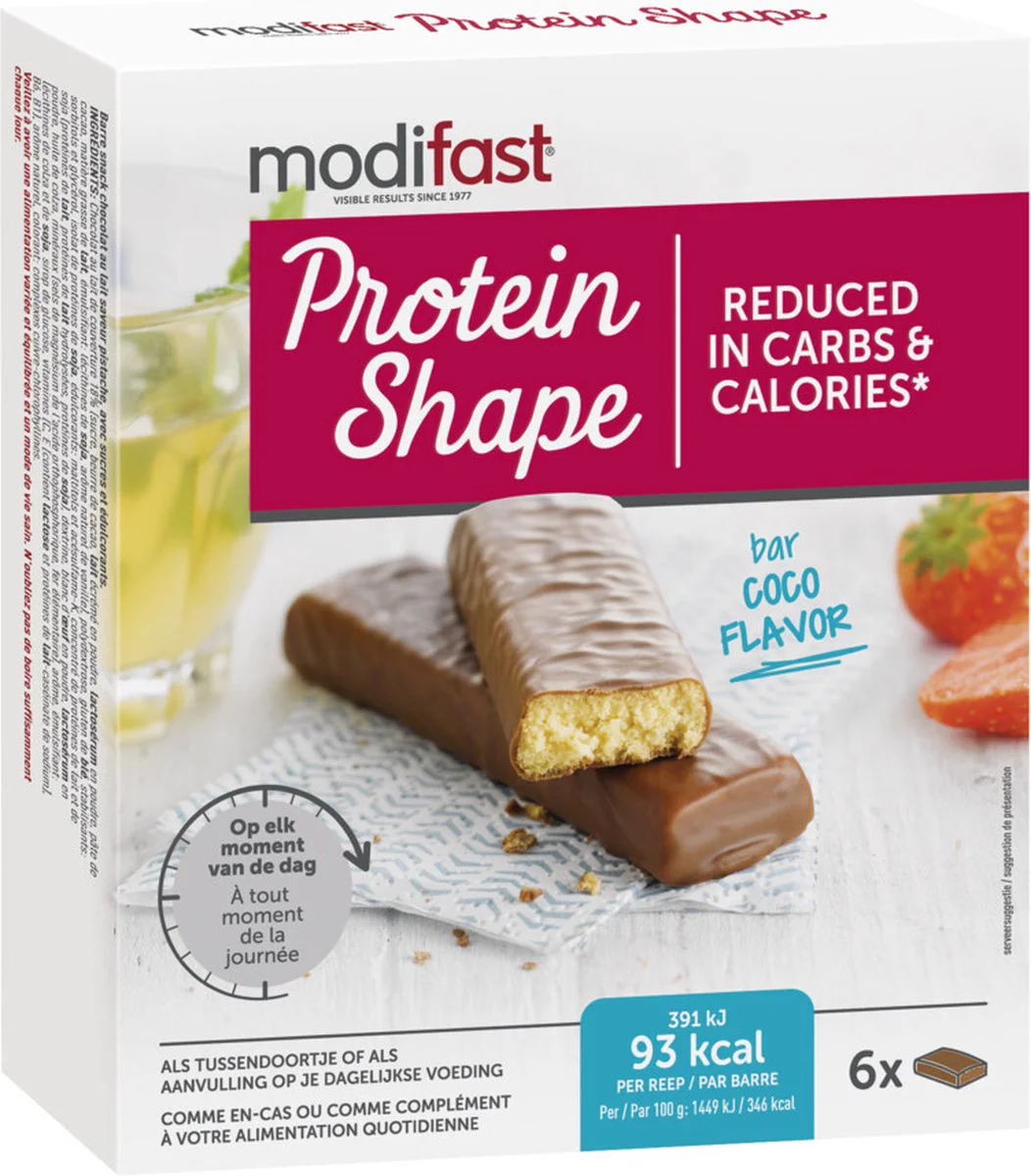 6x Modifast Protein Shape Reep Chocolade-Kokos 6 x 27 gr