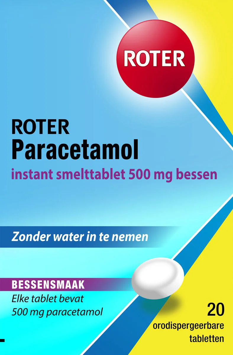 Roter Paracetamol 500 mg Smelttablet Bessen 20 tabletten