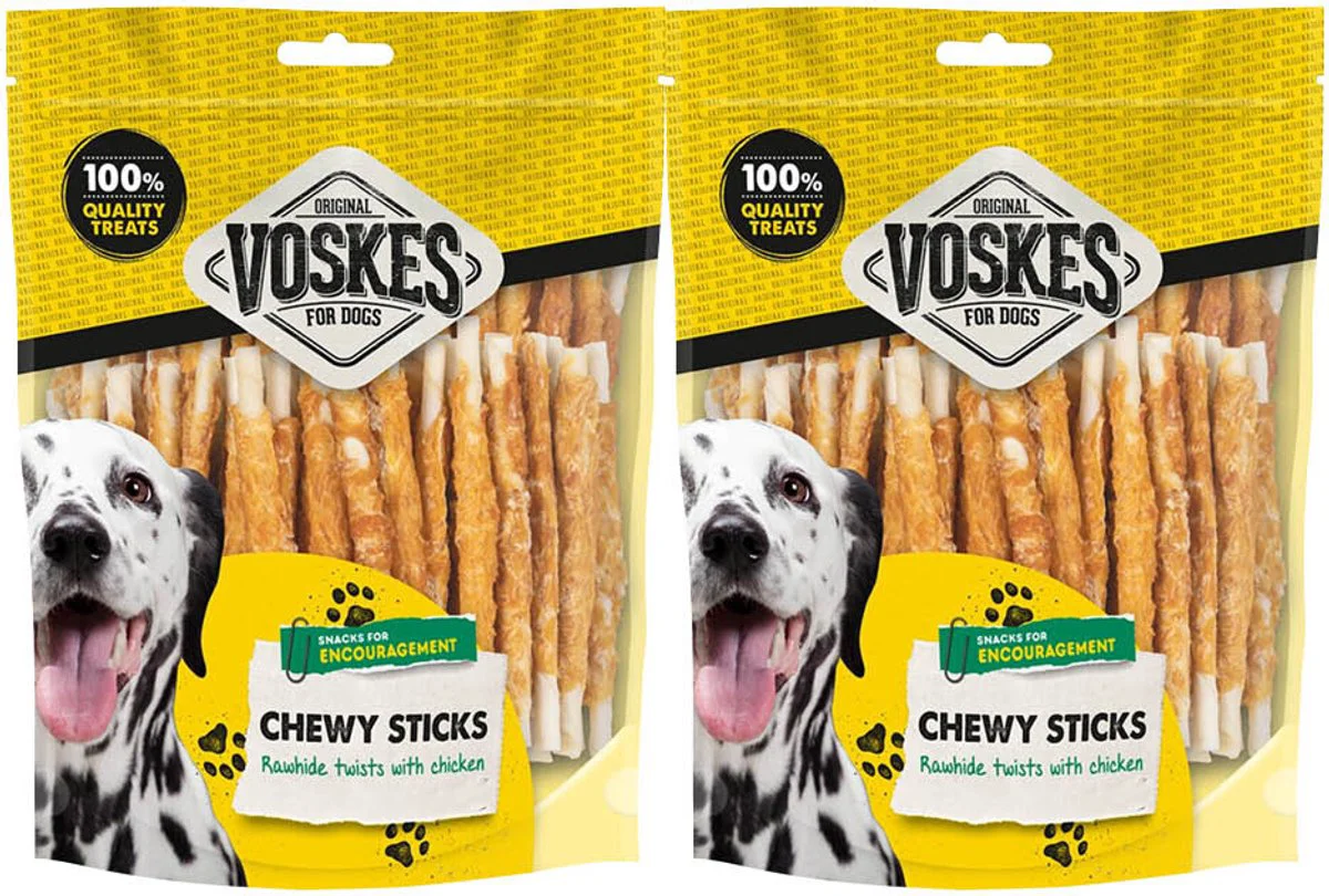 2x Voskes Hondensnack Rawhide Sticks Kip 400 gr