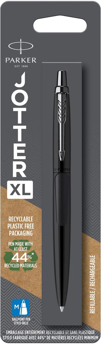 Parker Jotter XL-balpen | Monochroom matzwart | Medium punt | Blauwe inkt